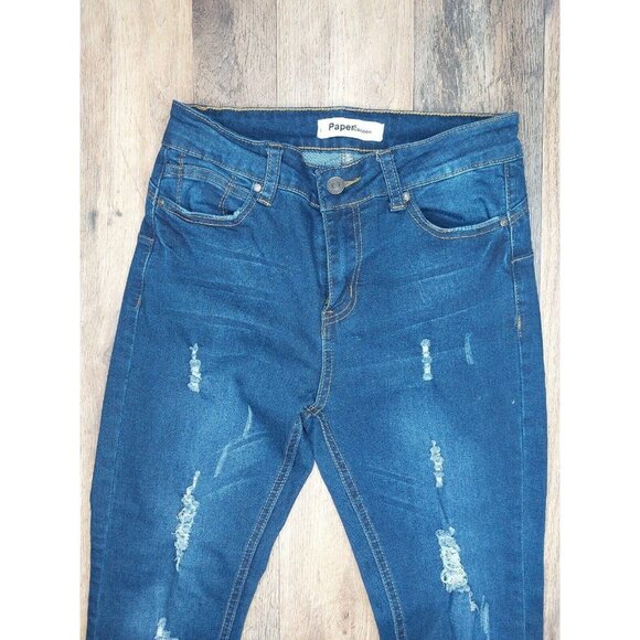 Paper Cocoon Junior Womens Jeans Size 3 Skinny Denim Blue Mid Rise Distressed - Picture 2 of 16